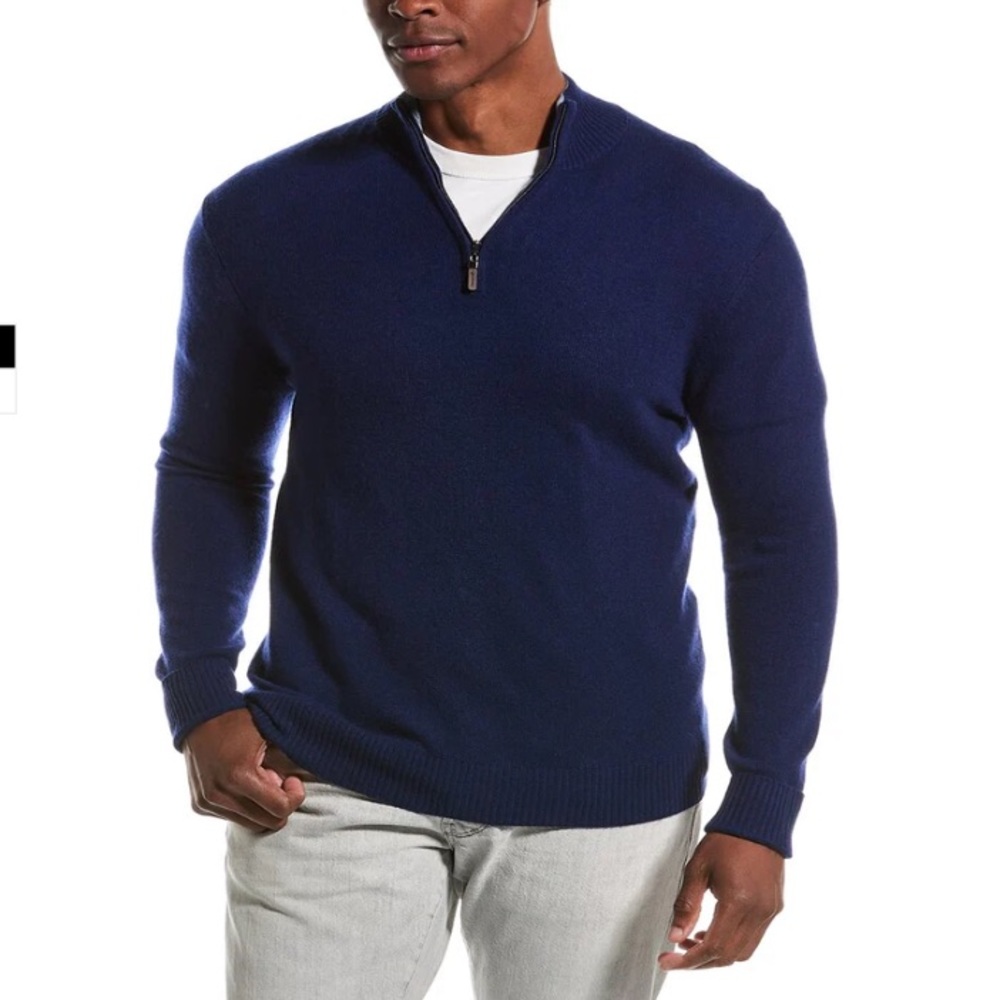 QI navy CASHMERE ZIP PULLOVER